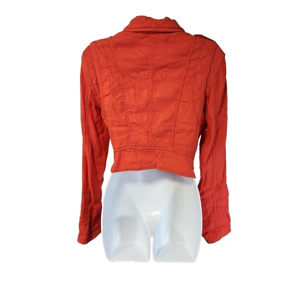 Free People Cropped Linen Blend Jacket - Moto Style ,full zip red orange -Size 4 - Picture 2 of 8
